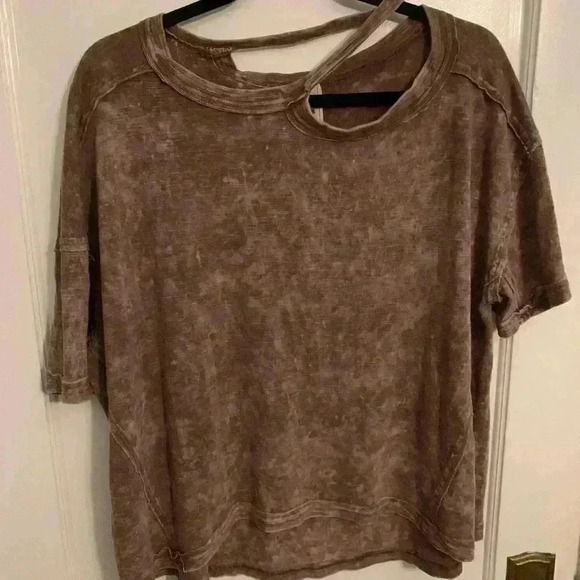 FREE PEOPLE We The Free Alex Tee, Cutouts, Rust Burgundy, Womens Size Small - Picture 4 of 10